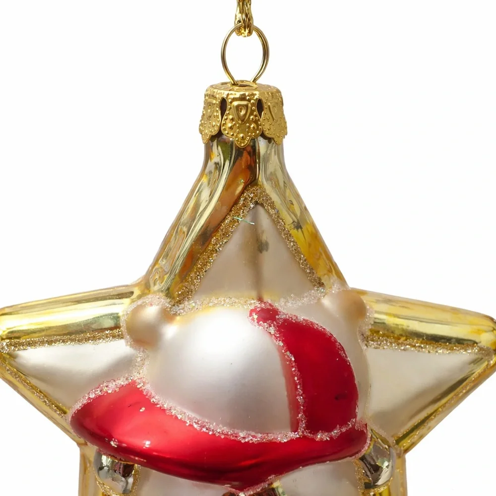 St Nicholas Square Glass Baseball Star Ornament Gold Christmas